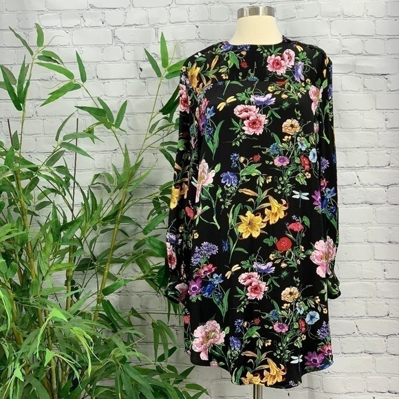 🎉H&M Black w/ Floral Pattern Long Sleeve Dress - Picture 1 of 7